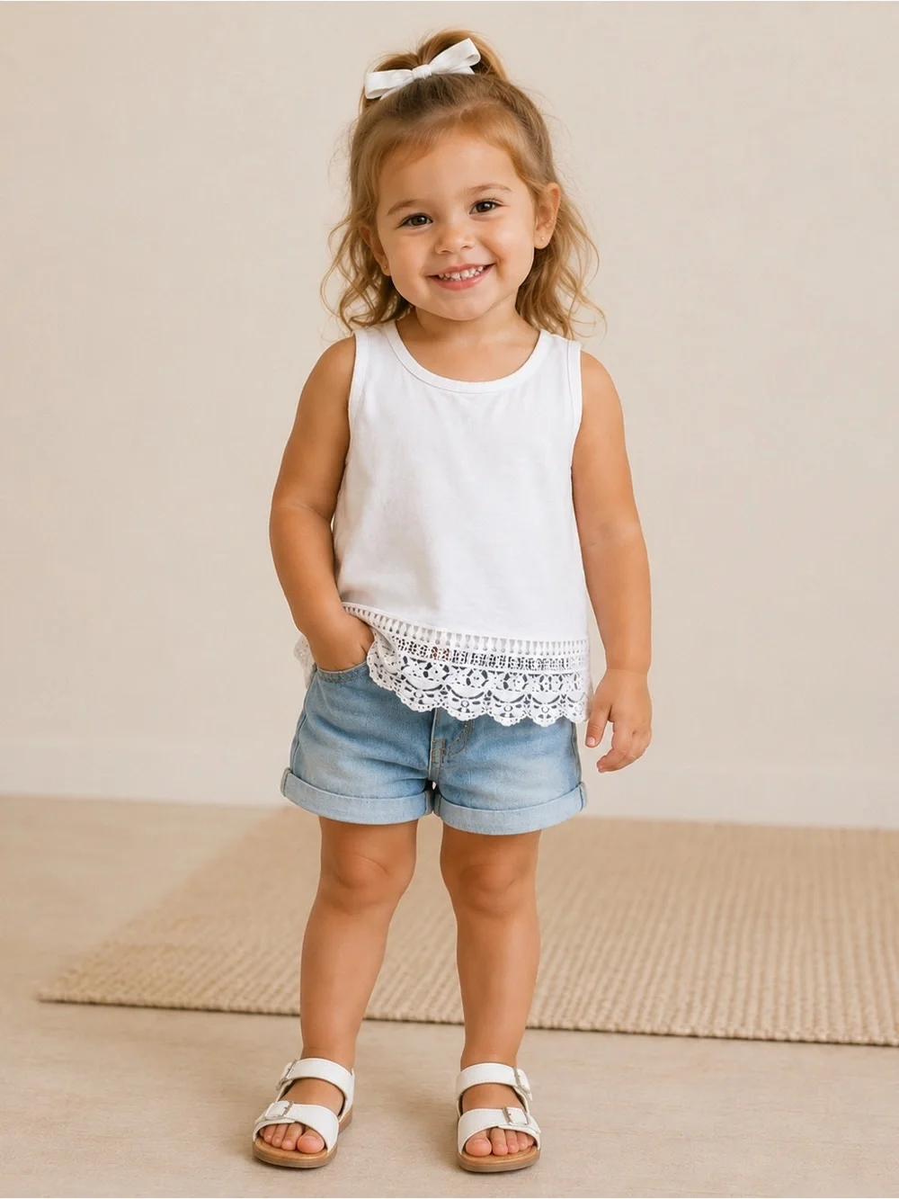 Carter's White Lace Trim Tank Top